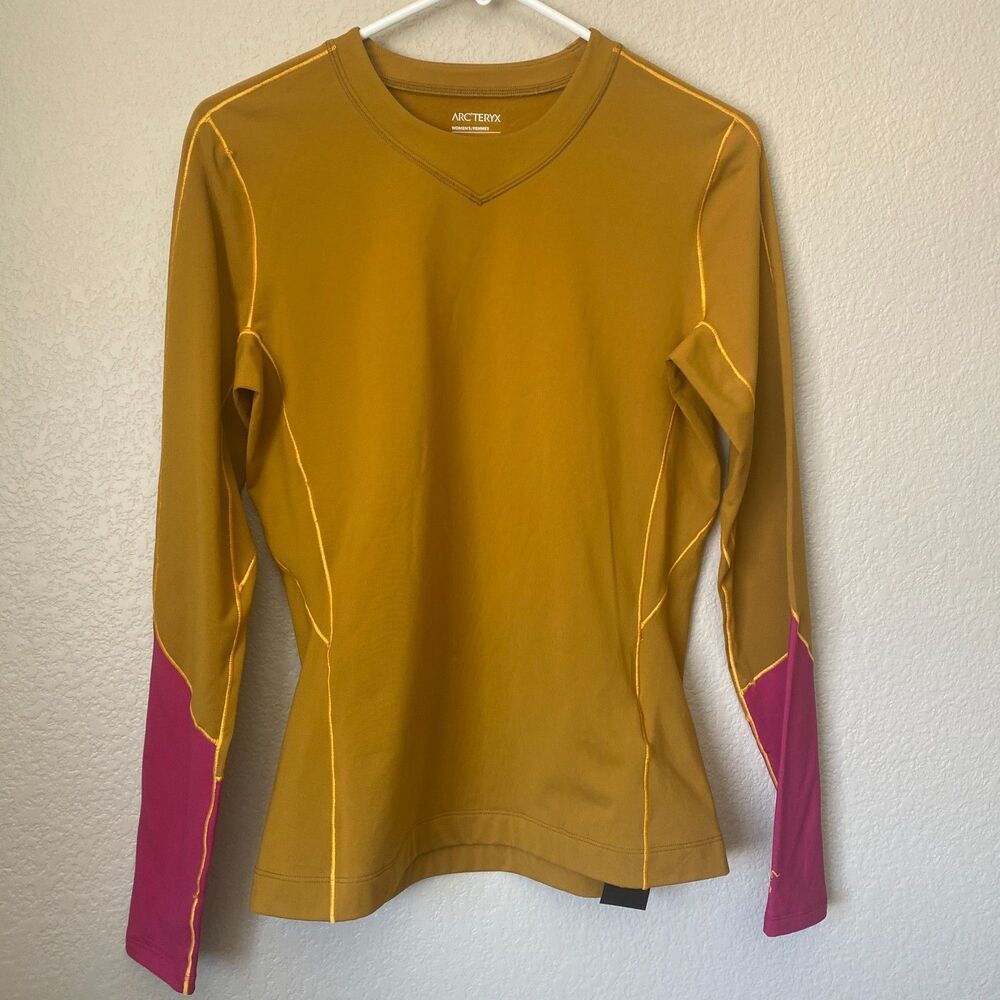 Arc’teryx Rho LS Crew Yukon/Amaranthus Hiking Running Camping Top Size M New - Picture 3 of 9